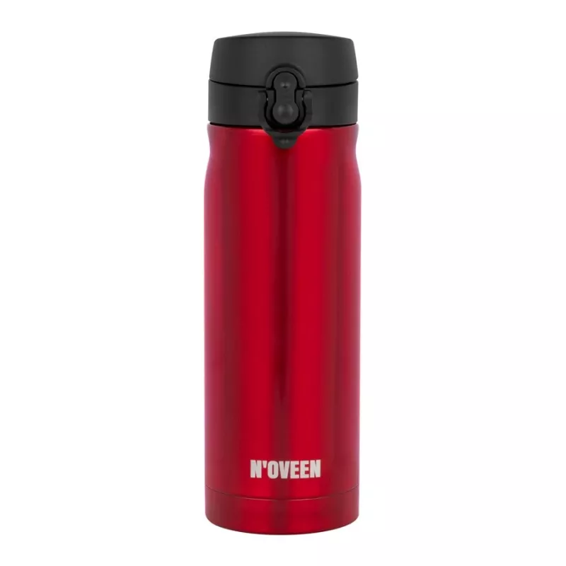 Termo butelis NOVEEN TB825 400 ml — izoliuotas nerūdijančio plieno gėrimų indas, raudonas