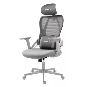 Žaidimų kėdė huzaro Combat 2.7 — ergonominis medžiaginis žaidimų krėslas, pilkas, tinklinė atlošas, reguliuojamas aukštis, pasvirimo mechanizmas, iki 120 kg