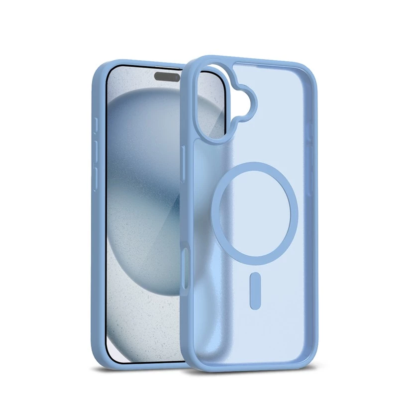 Crong Hybrid Matte Magnetic MagSafe dėklas iPhone 17 — permatomai mėlynas, PC+TPU