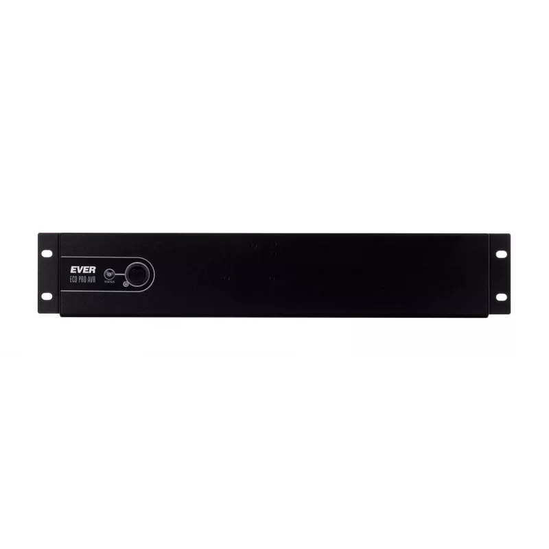 Į stovą montuojamas linijinės sąveikos UPS EVER ECO Pro 1200 AVR CDS, 1,2 kVA (650 W išvestis), 2U, 3× C13, USB-B, AVR, VRLA 12 V 5 Ah ×2