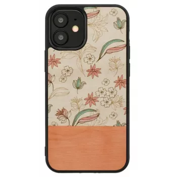 Apsauginis telefono dėklas Man and Wood skirtas iPhone 12 mini — rožinė gėlė juodame fone
