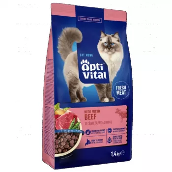 OPTIVITAL Su šviežia jautiena - sausas kačių maistas - 1,4kg