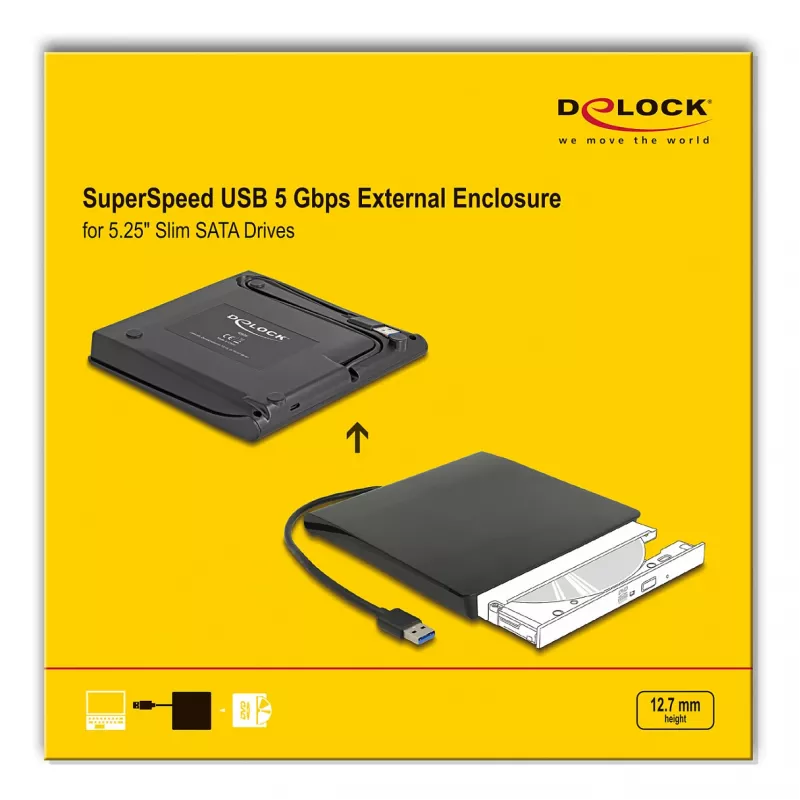 HDD korpusas DeLOCK 42636 juodas 5,25 colio Micro SATA 5 Gbit/s
