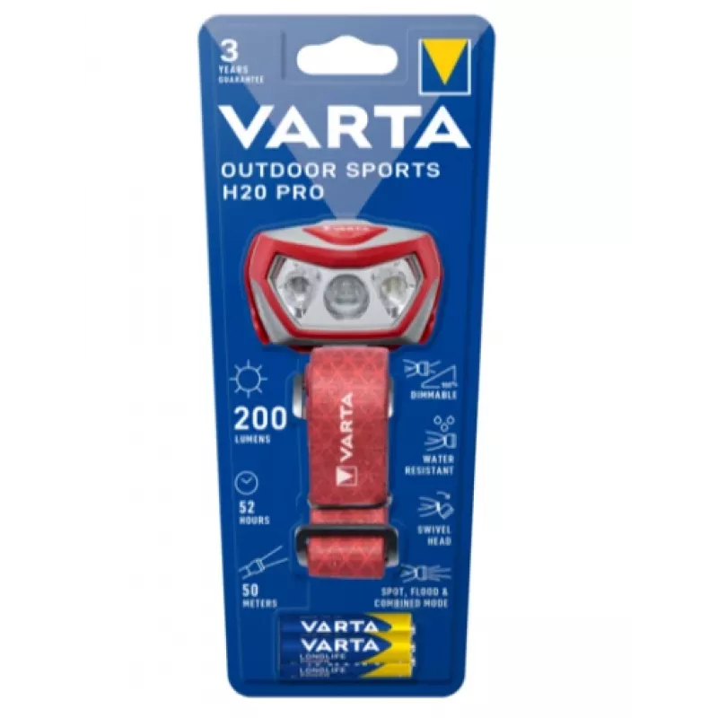 Ant galvos nešiojamas žibintuvėlis Varta Outdoor Sports H20 Pro Pilkai Raudonas