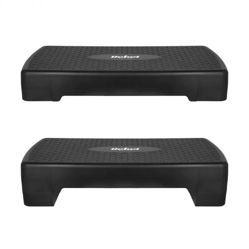 Fitness laiptelis Rebel Active 2 lygių, polipropilenas, neslidi danga, 680×280 mm, pagalbinis aukščio reguliavimas
