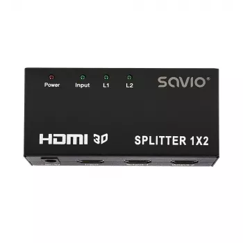 HDMI vaizdo skirstytuvas SAVIO CL-42 — 2x HDMI išėjimai, 1920x1080, 36 bitų spalvų gylis, metalinis korpusas, 5V/1A