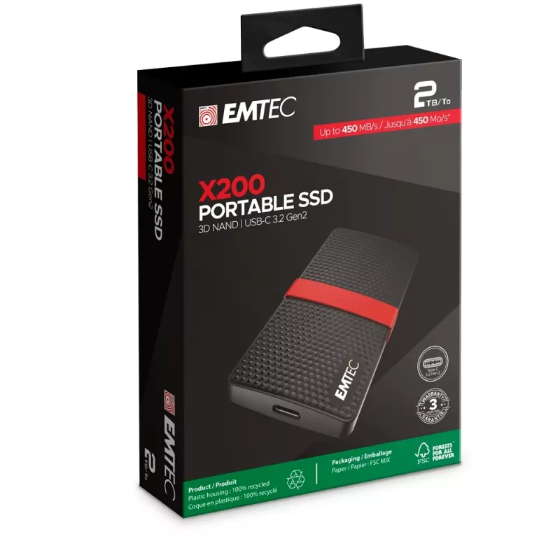 SSD Emtec 2TB Juoda USB Type-C 3.2 Gen 1 X200