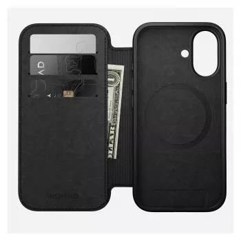 Dėklo tipo telefonų dėklas Nomad Modern Leather Folio, skirtas Apple, tinka ekranams iki 16 cm (6,3 col.), juodas