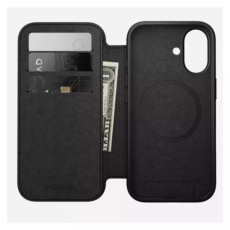 Dėklo tipo telefonų dėklas Nomad Modern Leather Folio, skirtas Apple, tinka ekranams iki 16 cm (6,3 col.), juodas