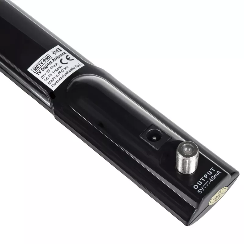 Vidinė TV antena MACLEAN MCTV-930 — DVB-T, VHF 87,5–230 MHz, UHF 470–790 MHz, VHF 26 dB / UHF 28 dB, 75 Ω, juoda