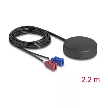 Lauko visakryptė stogo antena DELOCK 4G GNSS FAKRA C + FAKRA D 2 dBi / 28 dB 2,2 m RG-174 juoda