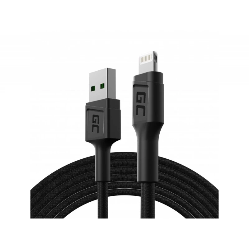 Lightning laidas Green Cell KABGC18 — 2 m, Lightning į USB-A, juodas