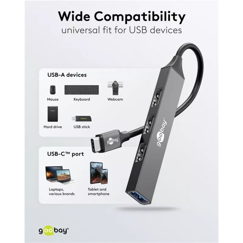 Goobay Slim 4-Port USB-Hub, USB-C™ į USB-A, USB 3.2 (74457)