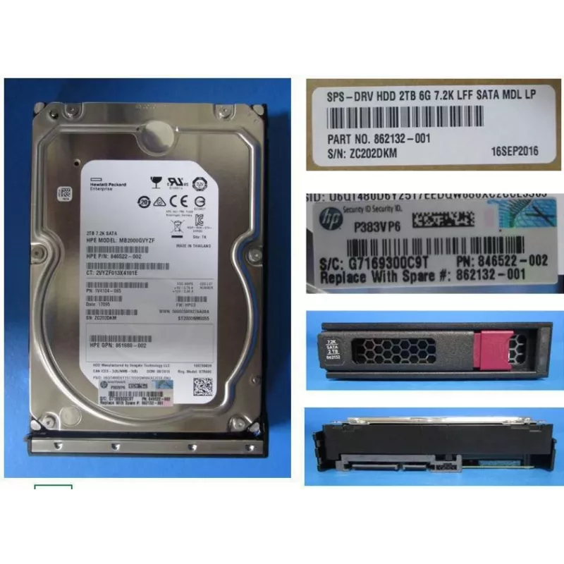 HPE SPS-DRV HDD 2TB 6G 7.2K Lff SATA Mdl LP (862132-001)