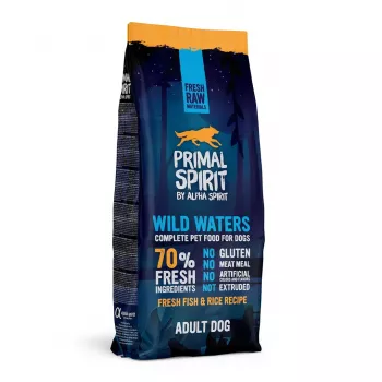 Sausas šunų maistas PRIMAL SPIRIT Wild Waters 12 kg — pusiau drėgnas, žuvies skonio, 28,5% baltymų, 16,5% riebalų, 19% drėgmės