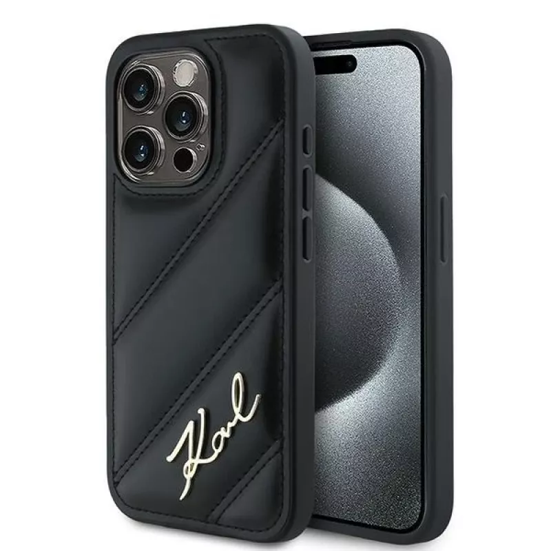 Karl Lagerfeld Apple iPhone 13 Karl Lagerfeld Diagonal Quilted Script (KLHCP13XPQDSMGK) Telefono dėklas juodas