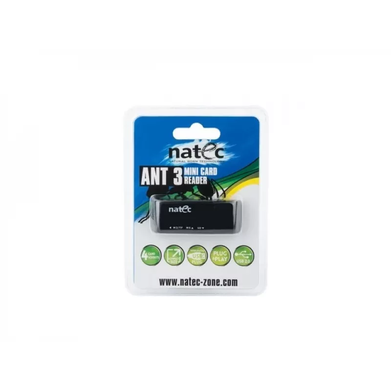 Natec MINI ANT 3 USB 2.0 Card Reader (SD, SDHC, MMC, M2, microSD), Juoda (NCZ-0560)