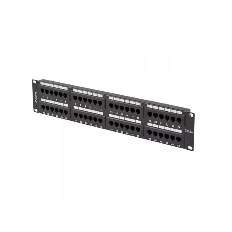 Patch panel LANBERG PPU5-2048-B 48 prievadų 2U 19 colių 5e kategorijos UTP, juoda