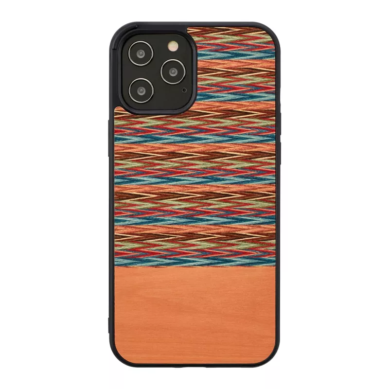 Apsauginis dėklas man and wood, skirtas iPhone 12 Pro Max — rudas langelis su juodais akcentais