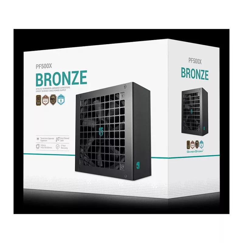 Maitinimo blokas DeepCool PF500X 500 W, ATX, 80 PLUS Bronze, 120 mm ventiliatorius, 24 kontaktų pagrindinė plokštė, 6×SATA, 2×PCIe