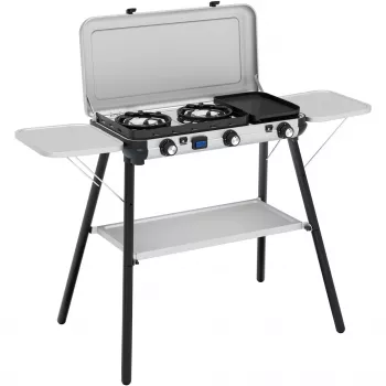 Camping Kitchen 2 Multi Cook Plus, dujinė viryklė Pilka, 2 kaitvietės 2x1,8 kW + kepimo plokštė 0,9 kW, modelis 2025