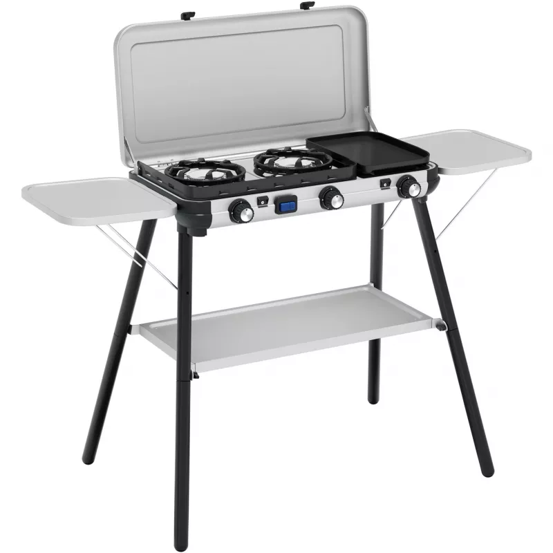 Camping Kitchen 2 Multi Cook Plus, dujinė viryklė Pilka, 2 kaitvietės 2x1,8 kW + kepimo plokštė 0,9 kW, modelis 2025