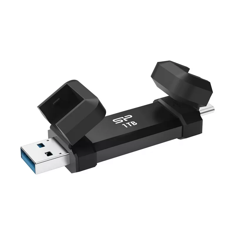 USB atmintukas Silicon Power DS72 1 TB, USB 3.2 Gen 2 Type-A / Type-C, aliuminio-gumos korpusas, juodas
