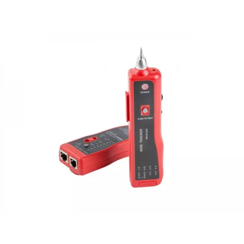 LANBERG tinklo kabelių testeris NT-0501 — RJ-11/RJ-12/RJ-45 palaikymas, maksimalus ilgis 250 m, įmontuota baterija, LED indikatoriai, juodas