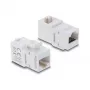 Keystone mova DELOCK RJ45 lizdas-lizdas Cat.6A 90° kampinis UTP baltas, plokščias 16,9×33,1×19,9 mm