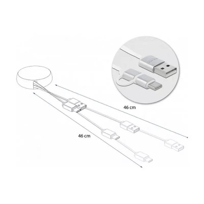 Ištraukiamas laidas DeLOCK USB 2.0 2 viename Type-A į Micro-B ir USB-C™