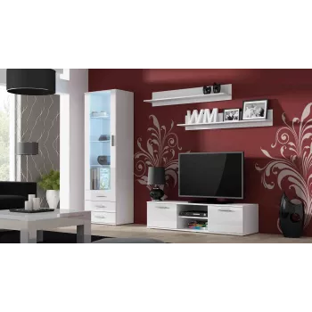Cama TV stovas SOHO 140 baltas/baltas blizgus