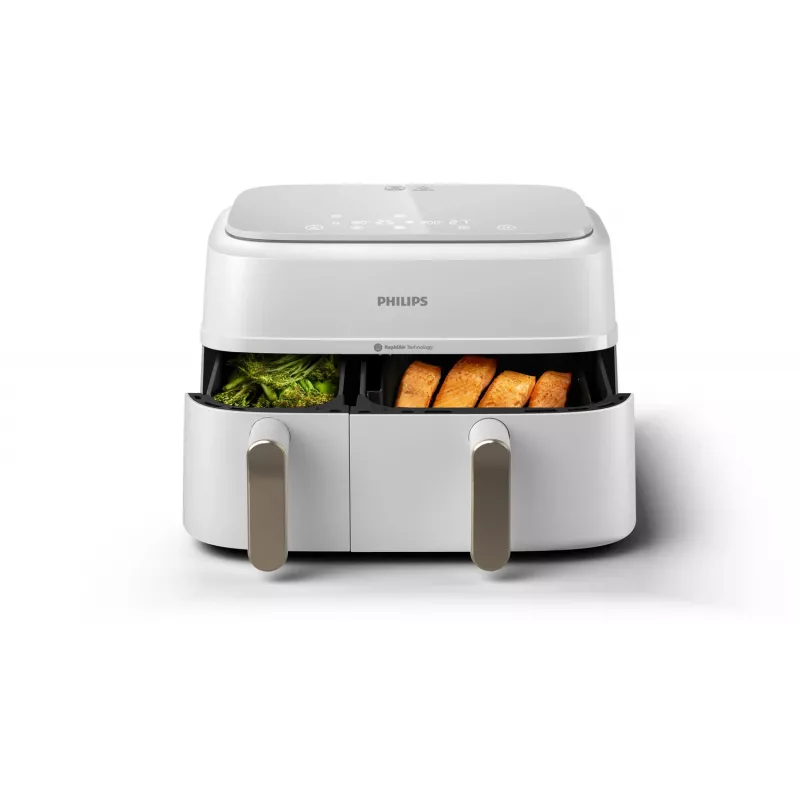 Philips 3000 serijos NA353/10 gruzdintuvė Dviguba 9 L Atskira 2750 W Karšto oro gruzdintuvė Sidabrinė, Balta