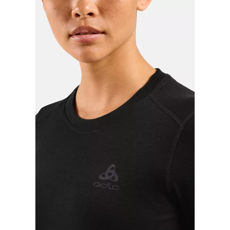 ODLO Merino 160 BL Top Crew Neck ilgomis rankovėmis moteriški marškinėliai, dydis S, juoda