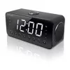 Radijo laikrodis Muse M-192 CR — skaitmeninis laikrodis, FM imtuvas, 1,8 colio LED ekranas, juoda mediena, AC 100–240V, AAA atsarginė