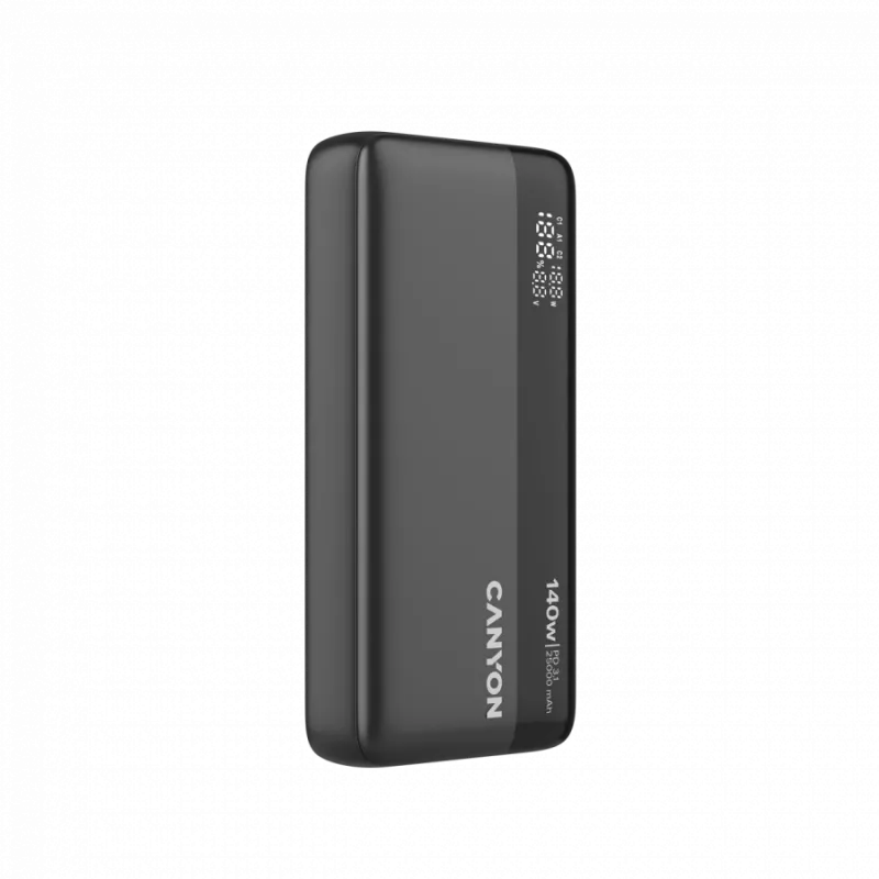 CANYON Power Bank PB-240, 25000mAh PD140W ekrano maitinimo blokas, 160,0x82x27 mm, svoris 508±10 g, tamsiai pilka