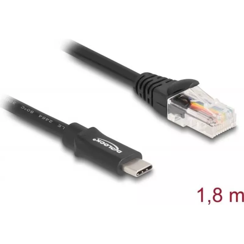 Adapter DeLOCK USB 2.0 Type-C vyriškas į Serial RS-232 RJ45 vyriškas 1,8 m juodas