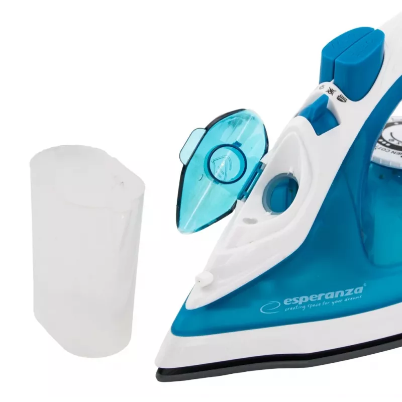 Garinis lygintuvas ESPERANZA EHI002 — 2200 W, keraminis padas, vertikalus garinimas, 0,815 kg, baltas/mėlynas