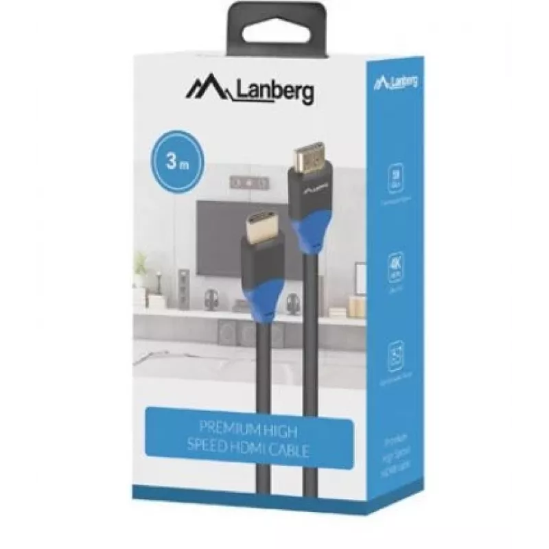 HDMI laidas Lanberg CA-HDMI-15CU-0030-BK 3m HDMI Type A jungtis (vyriška) 18 Gbit/s