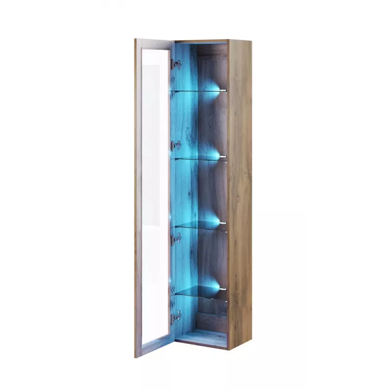 Vitrina Cama Meble VIGO 180 — montuojama prie sienos stiklinė spinta, 1800×400×300 mm, wotan ąžuolas