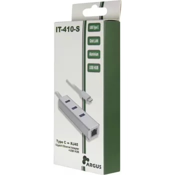 Inter-Tech Argus IT-410-S - USB 3.2 Gen 1 (3.1 Gen 1) Type-C - RJ-45 - USB 3.2 Gen 1 (3.1 Gen 1) Type-A - Pilka - Aliuminis - LAN - USB - Gigabit Ethernet (88885472)