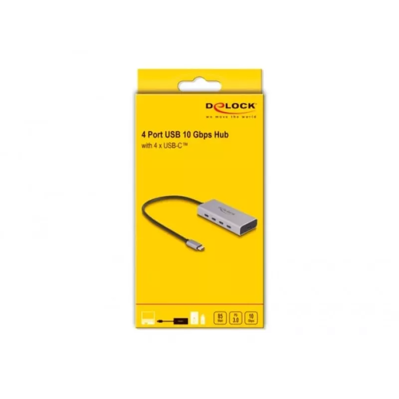 DeLOCK USB šakotuvas 10 Gbps Type-C 4 prievadai PD 85W 30cm laidas