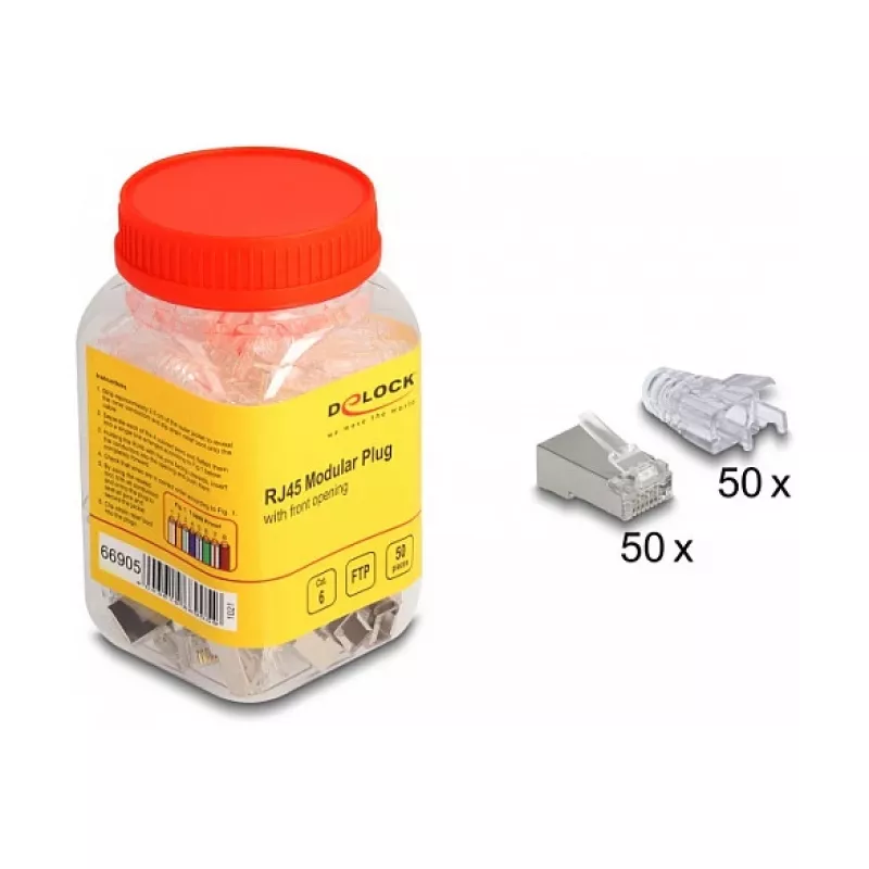 DeLOCK RJ45 modulinis kištukas Cat.6 50 vnt. su apsauginiais gaubteliais nuo lenkimo