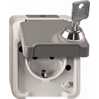 MERTEN MERT užrakinamas „Schuko“ kištukinis lizdas MEG2423-8029 raktas/užraktas Nr. 200 šviesiai pilkas MEG2423- MEG2423-8029 (MEG2423-8029)