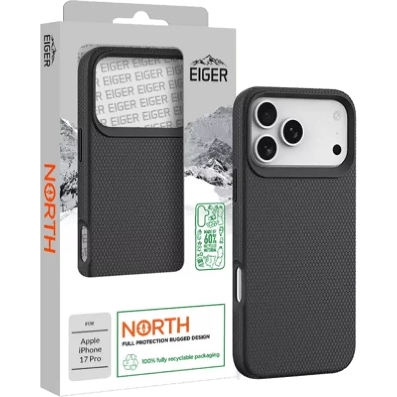 Apsauginis telefono dėklas Eiger, skirtas iPhone 17 Pro — modelis EGCA00898, juodas, patvarus dizainas