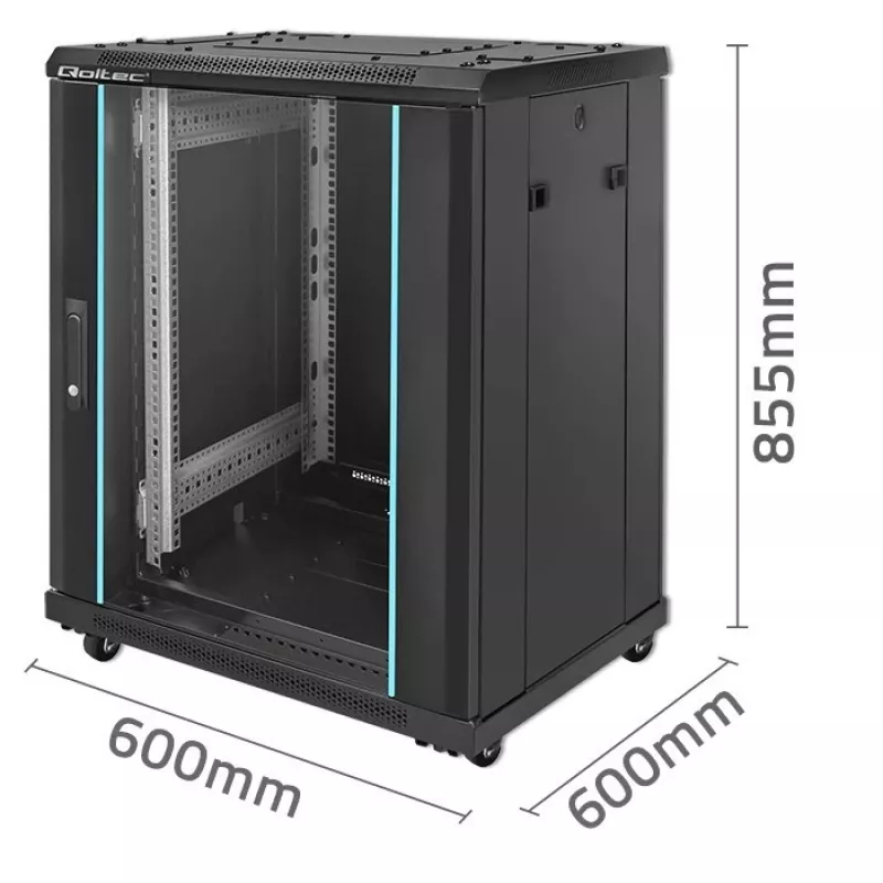 Tinklo stovo korpusas QOLTEC 54518 19 colių 15U — plieninis 19 colių įrangos gaubtas