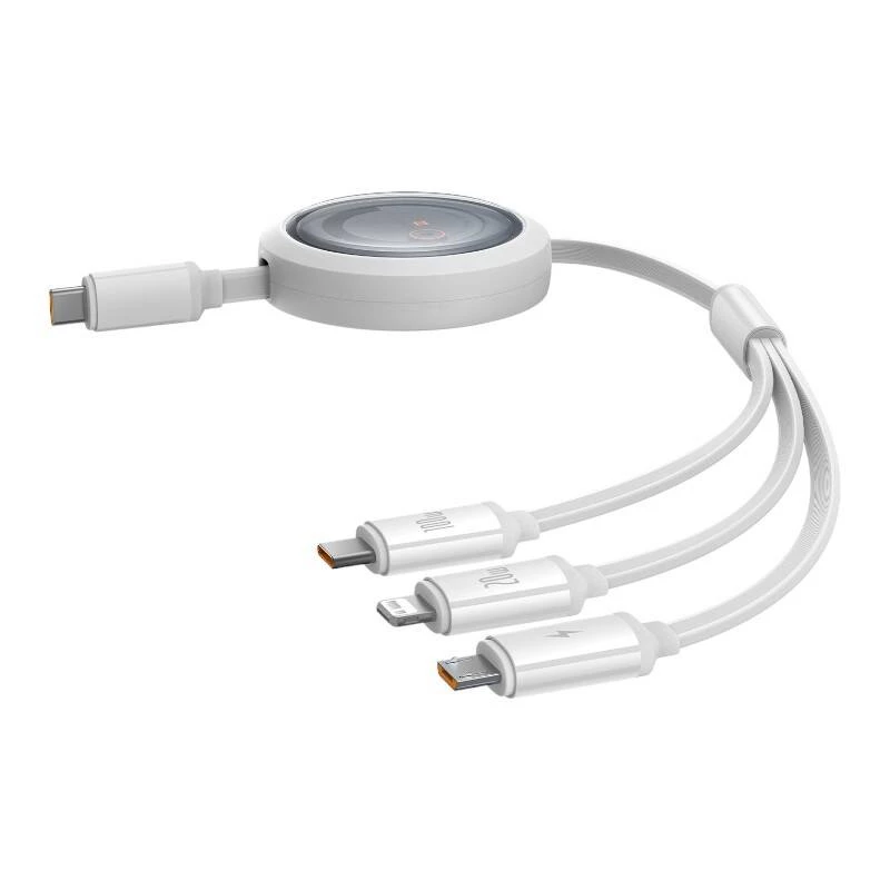 Greito įkrovimo laidas 3in1 Baseus Free2Draw USB-C į USB-C/Lightning/Micro 100W, 1,1m (baltas)