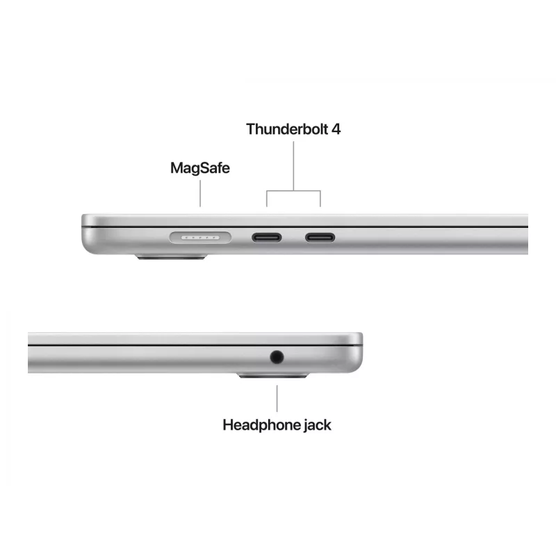 „MacBook Air 15“, sidabrinis, M4 (10 branduolių CPU / 10 branduolių GPU), 16 GB, 512 GB, vokiška klaviatūra, 35 W dvigubas USB-C maitinimo adapteris, MW1H3D/A