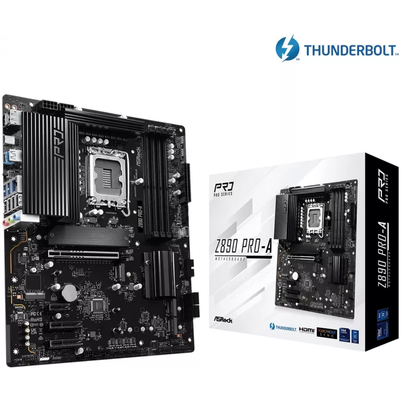 Motininė plokštė ASRock Z890 Pro-A ATX — Intel Z890 mikroschemų rinkinys, LGA 1851, DDR5, 4x DIMM, 256GB, 2.5Gb LAN, PCIe Gen5
