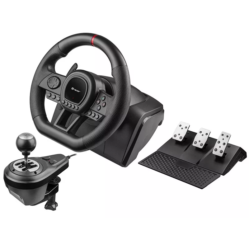 Mechaninė pavarų perjungimo svirtis TRACER TRAJOY47345 — laidinis „6-in-1“ simuliatorių lenktynininko valdiklis, 1,8 m laidas, juoda, ergonomiška neslystanti rankena, 270° pasukimas