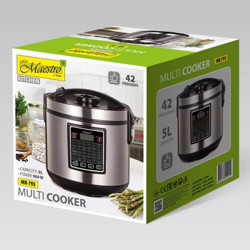 Multicooker Maestro MR-793 5 L, 900 W, nerūdijantis plienas/juodas, 42 automatinės programos, 40–160°C